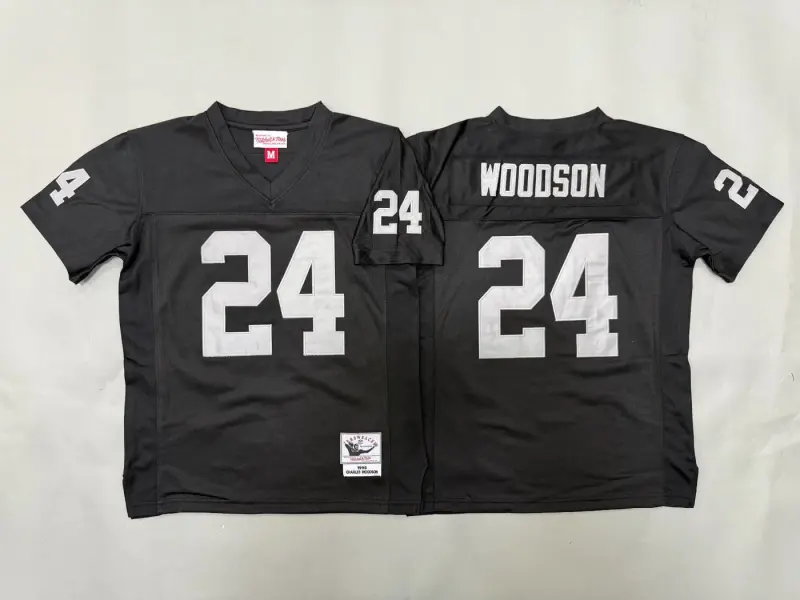 OAKLAND RAIDERS CHARLES WOODSON BLACK THROWBACK JERSEY