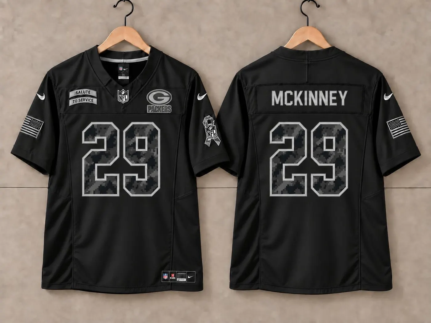 GREEN BAY PACKERS XAVIER MCKINNEY BLACK SALUTE TO SERVICE JERSEY