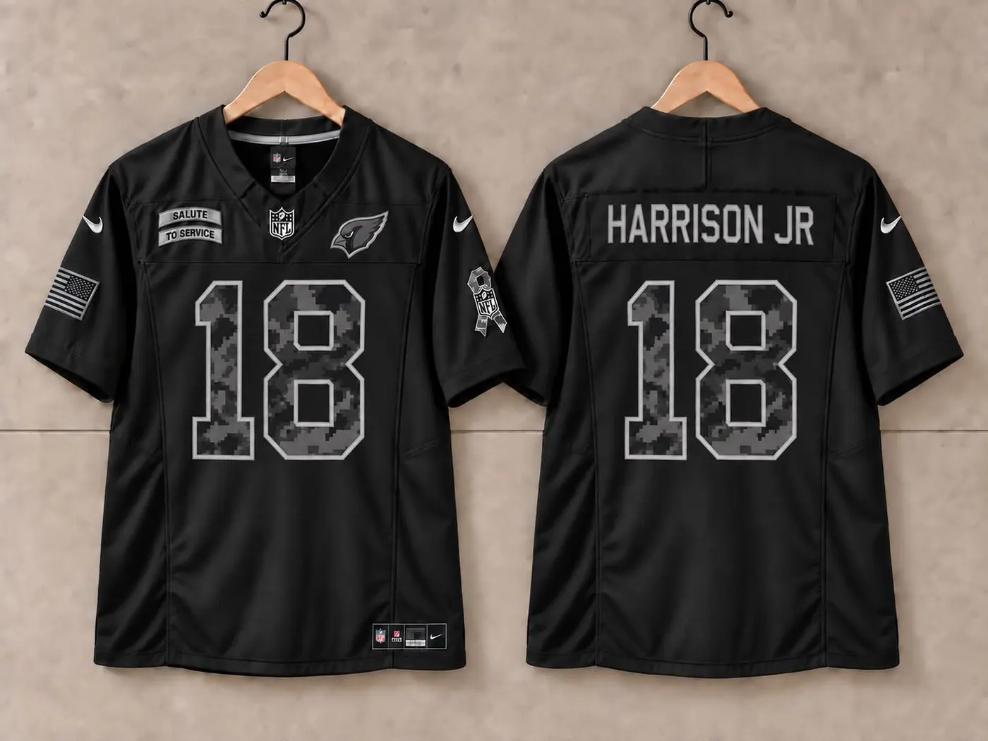 ARIZONA CARDINALS MARVIN HARRISON JR BLACK SALUTE TO SERVICE JERSEY