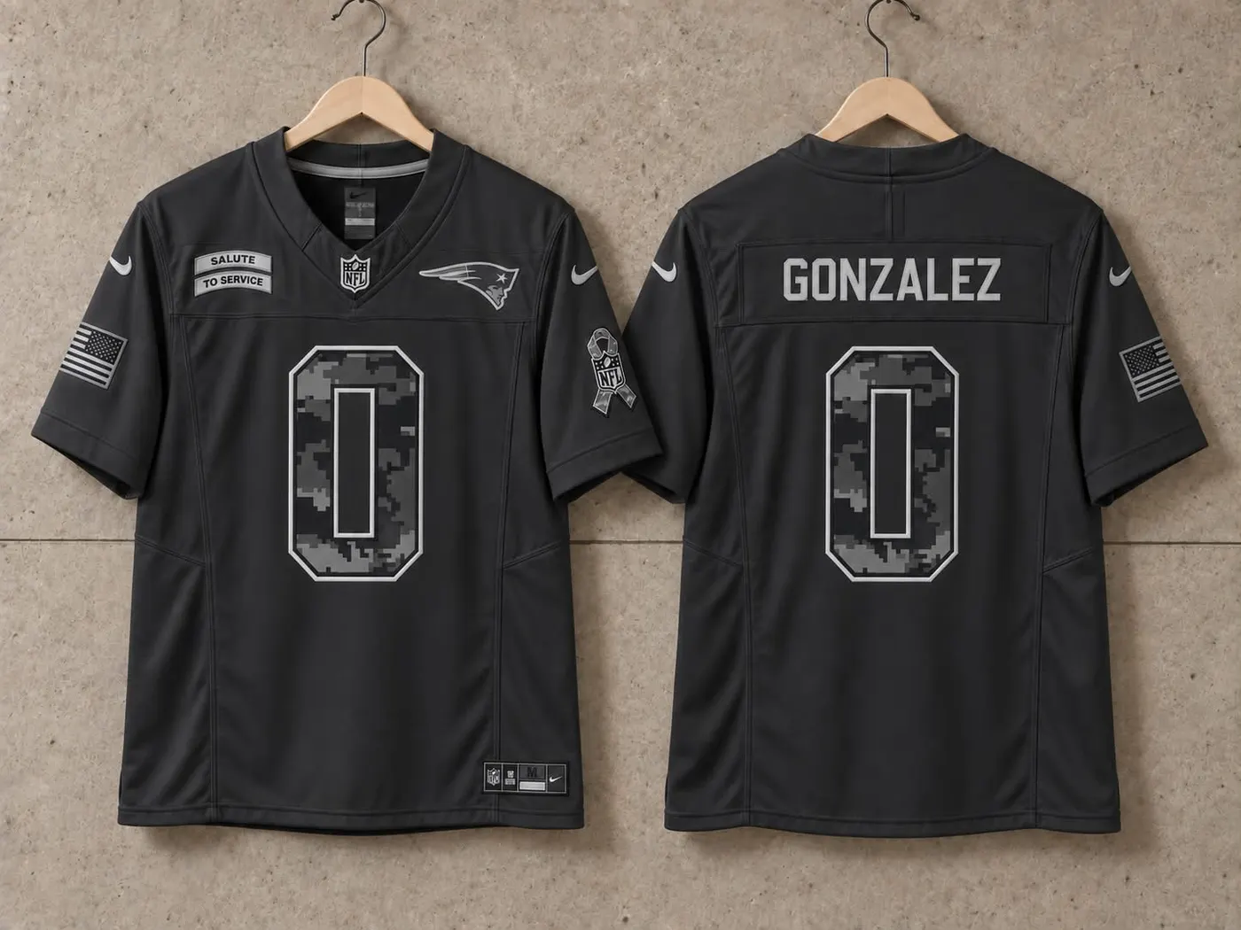 NEW ENGLAND PATRIOTS CHRISTIAN GONZALEZ BLACK SALUTE TO SERVICE JERSEY