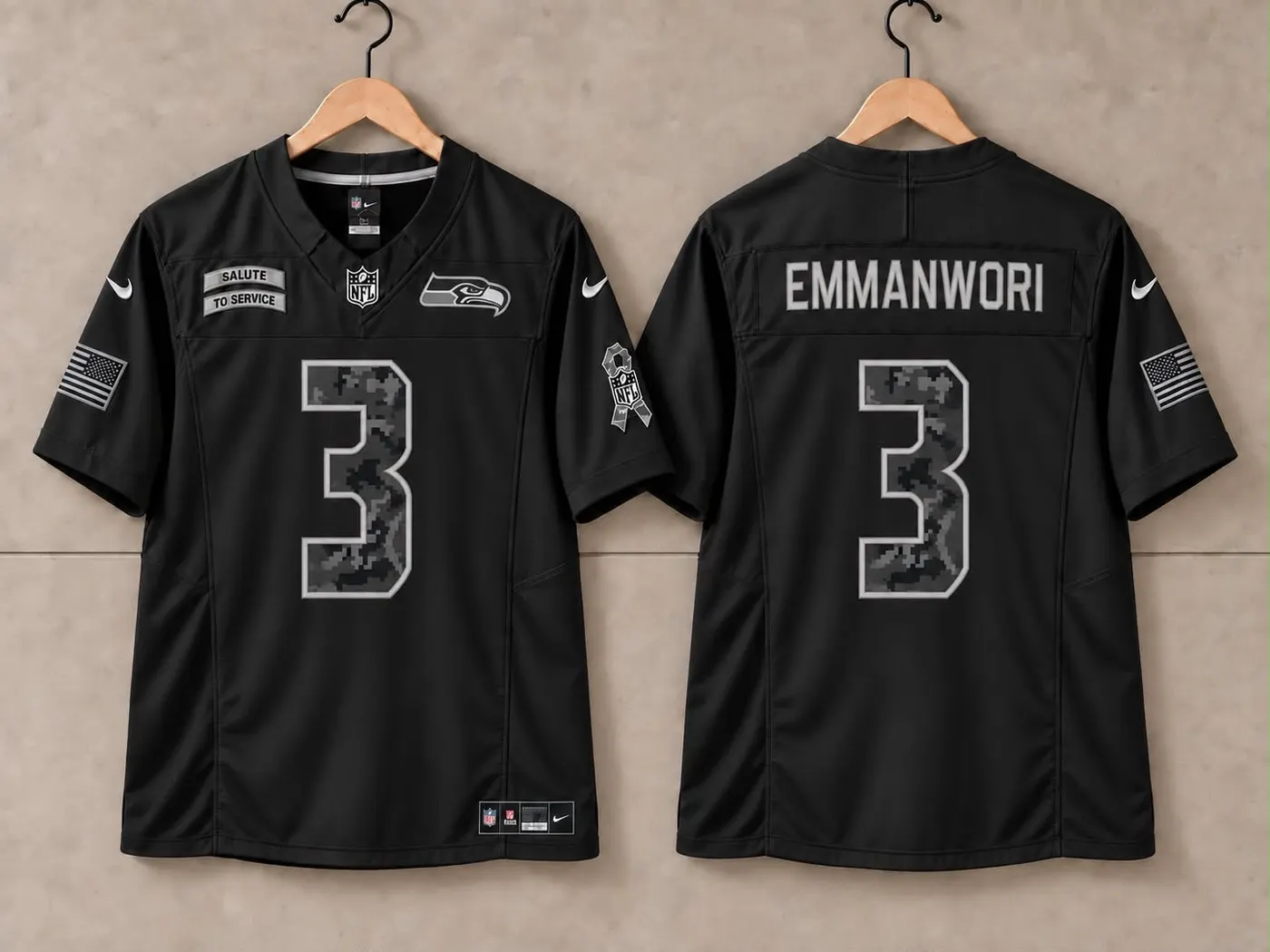 SEATTLE SEAHAWKS NICK EMMANWORI BLACK SALUTE TO SERVICE JERSEY