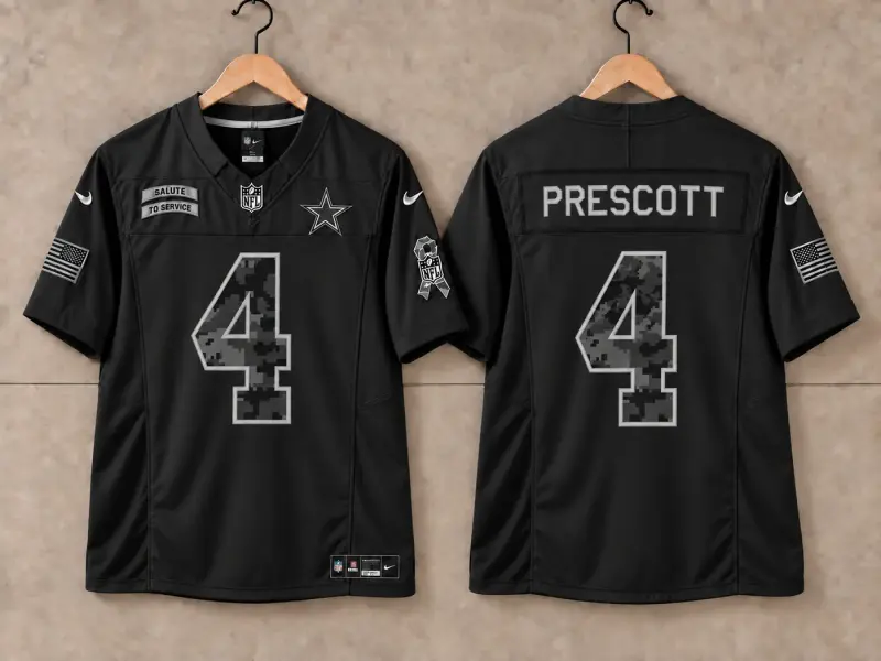 DALLAS COWBOYS DAK PRESCOTT BLACK SALUTE TO SERVICE JERSEY