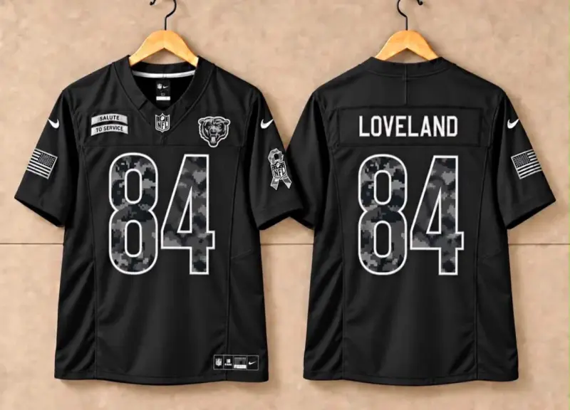 CHICAGO BEARS COLSTON LOVELAND SALUTE SERVICE BLACK JERSEY ￼