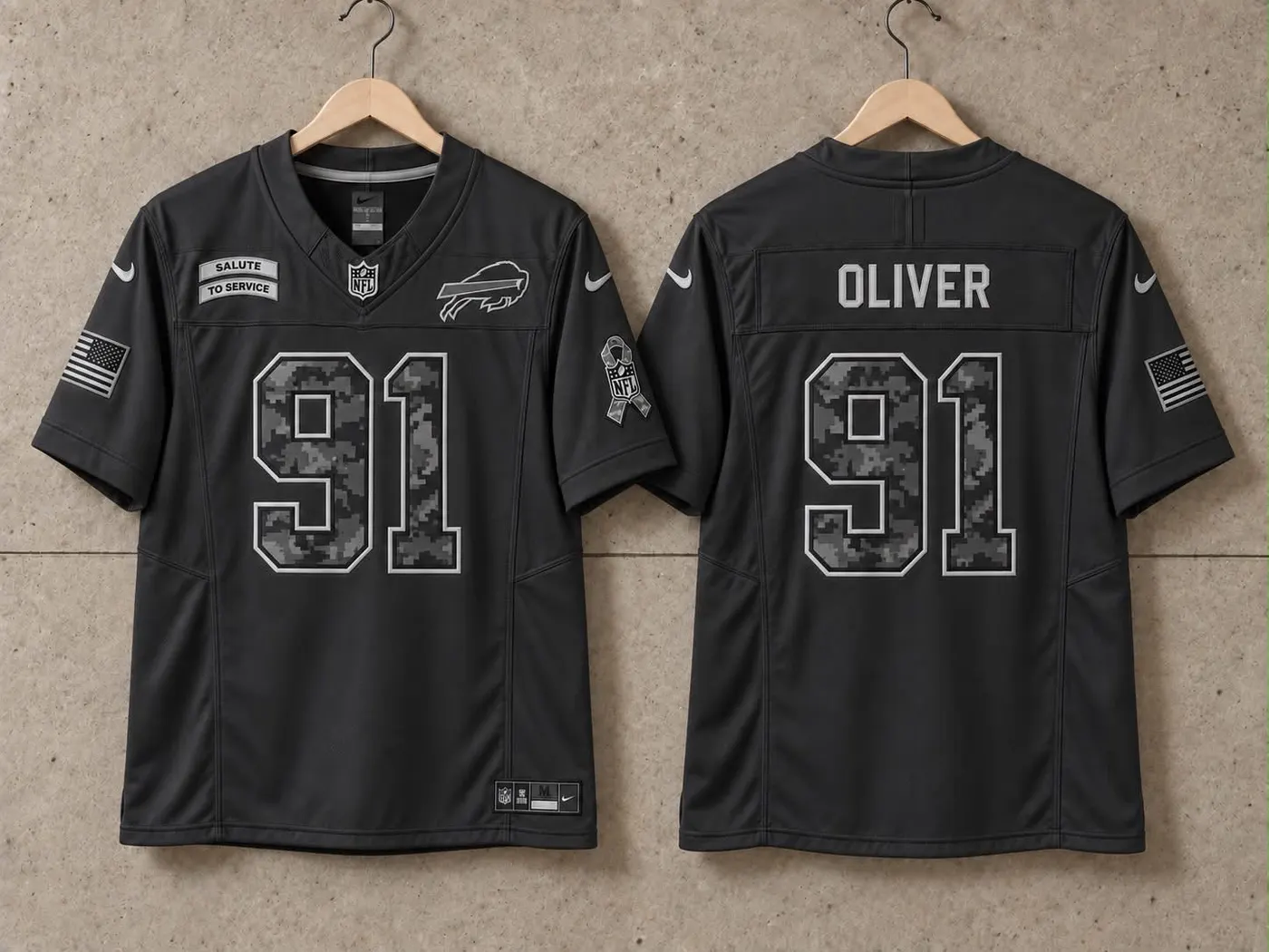 BUFFALO BILLS ED OLIVER BLACK SALUTE TO SERVICE JERSEY