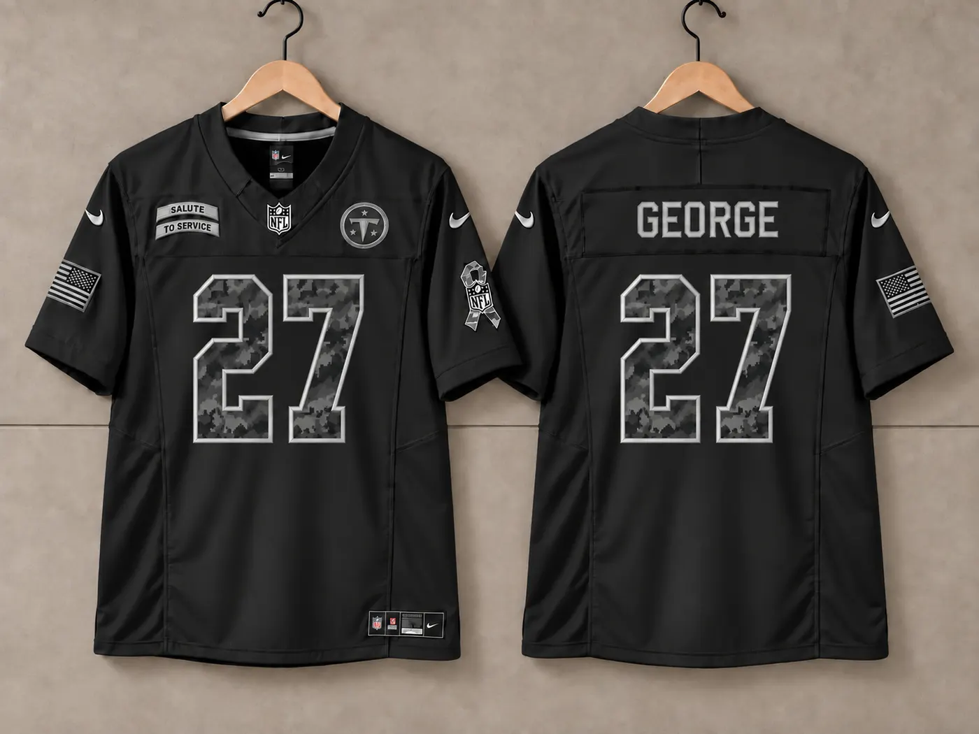 TENNESSEE TITANS EDDIE GEORGE BLACK SALUTE TO SERVICE JERSEY