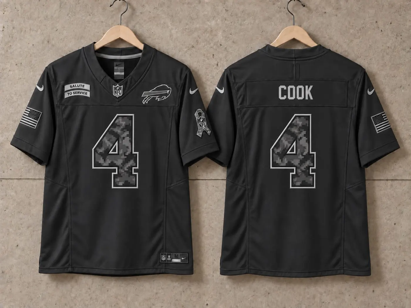 BUFFALO BILLS JAMES COOK BLACK SALUTE TO SERVICE JERSEY
