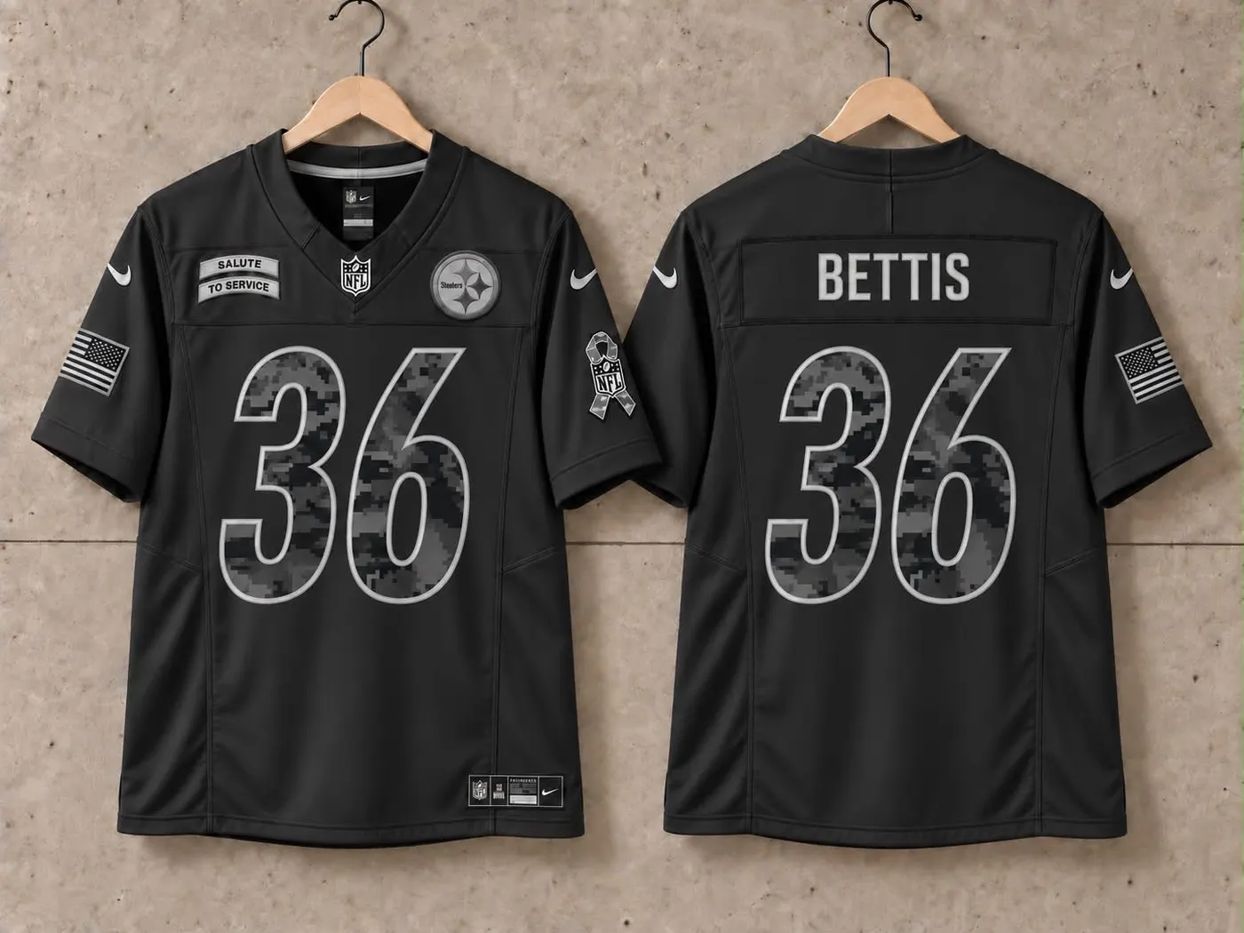 PITTSBURGH STEELERS JEROME BETTIS BLACK SALUTE TO SERVICE JERSEY