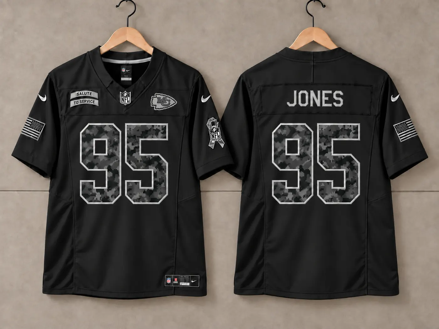 KANSAS CITY CHIEFS CHRIS JONES BLACK SALUTE TO SERVE JERSEY
