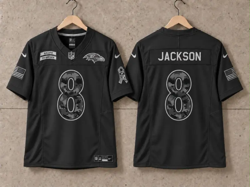 BALTIMORE RAVENS LAMAR JACKSON BLACK SALUTE TO SERVICE JERSEY