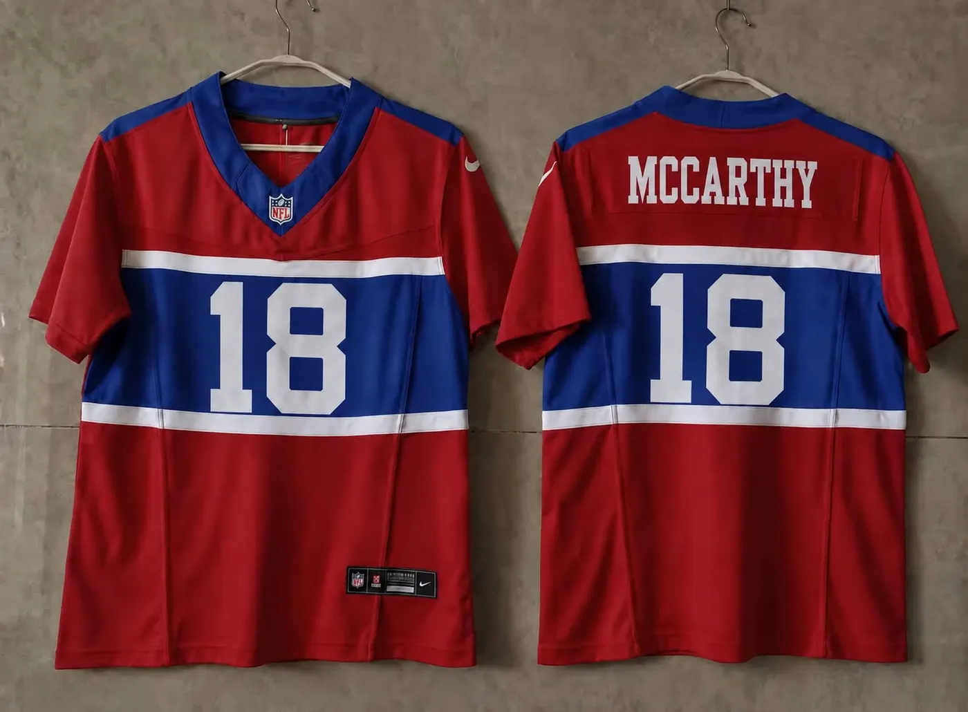 NEW YORK GIANTS JJ MCCARTHY RED RETRO JERSEY