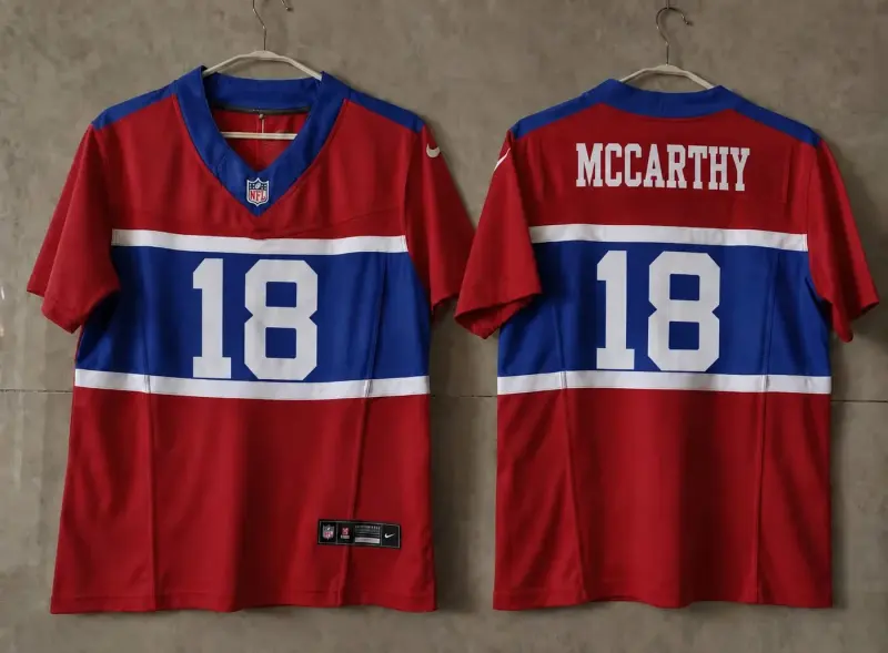 NEW YORK GIANTS JJ MCCARTHY RED RETRO JERSEY