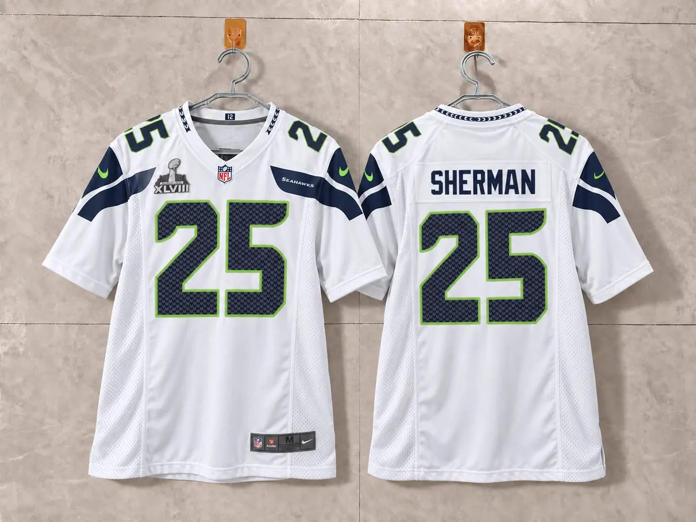 SEATTLE SEAHAWKS RICHARD SHERMAN WHITE SUPER BOWL JERSEY