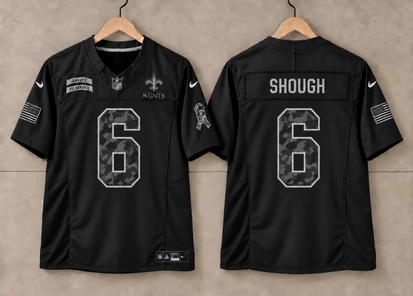 NEW ORLEANS SAINTS TYLER SHOUGH BLACK SALUTE TO SERVICE JERSEY