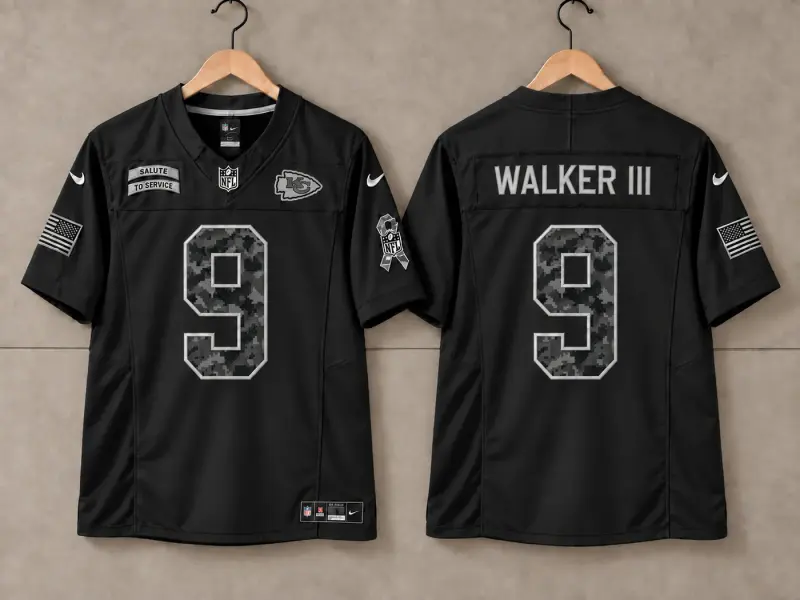 KANSAS CITY CHIEFS KENNETH WALKER III BLACK SALUTE TO SERVE JERSEY