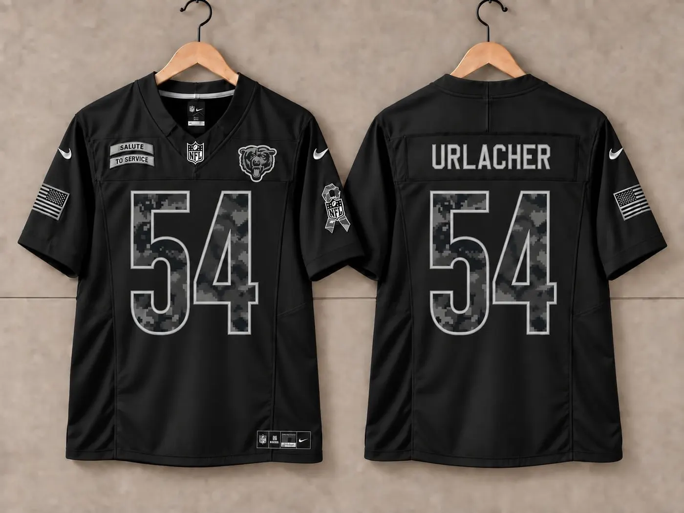 CHICAGO BEARS BRIAN URLACHER BLACK SALUTE TO SERVICE JERSEY