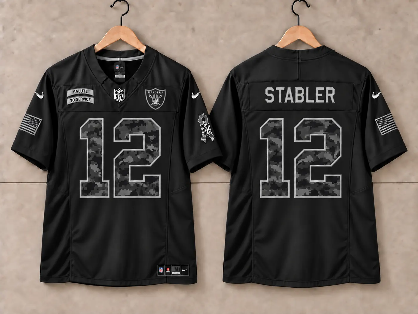 LAS VEGAS RAIDERS KEN STABLER BLACK SALUTE TO SERVICE JERSEY