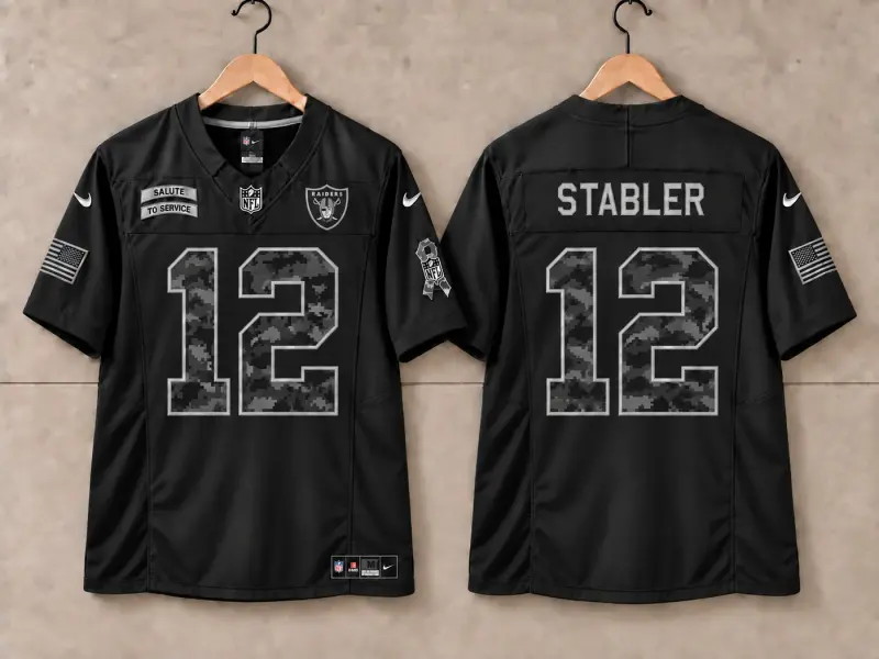 LAS VEGAS RAIDERS KEN STABLER BLACK SALUTE TO SERVICE JERSEY