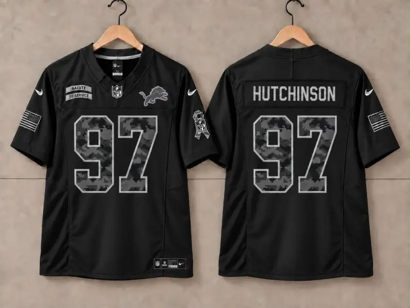 DETROIT LIONS ADIEN HUTCHINSON BLACK SALUTE TO SERVICE JERSEY