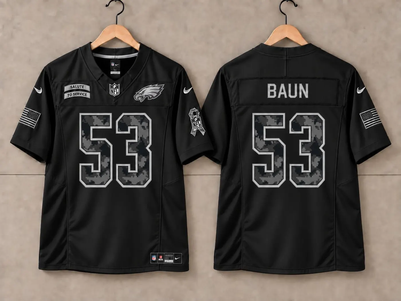 PHILADELPHIA EAGLES ZACH BAUN SALUTE TO SERVICE BLACK JERSEY