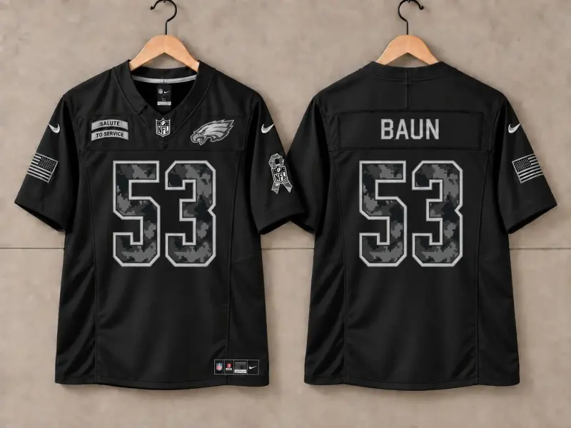 PHILADELPHIA EAGLES ZACH BAUN SALUTE TO SERVICE BLACK JERSEY