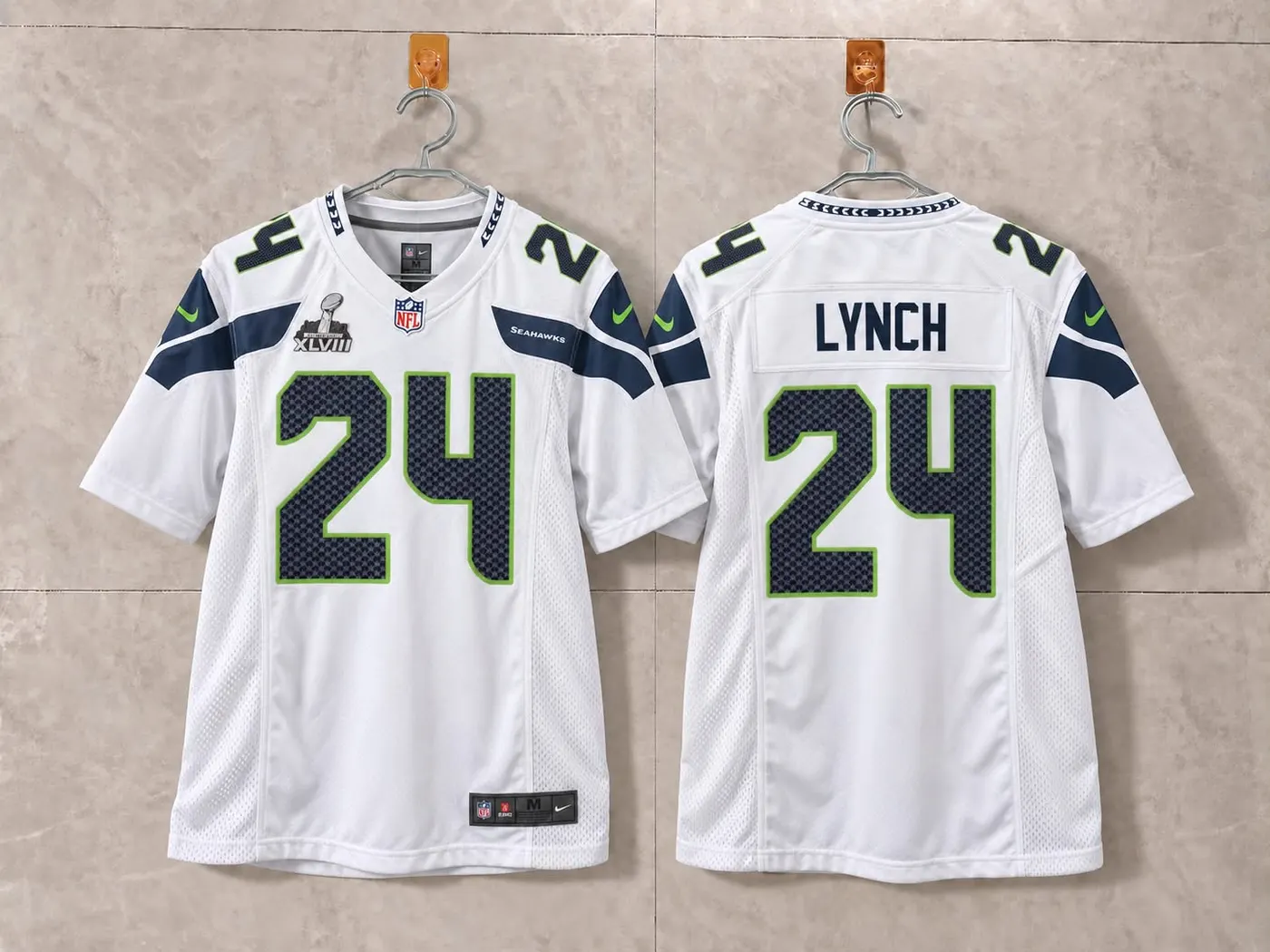 SEATTLE SEAHAWKS MARSHAWN LYNCH WHITE SUPER BOWL JERSEY
