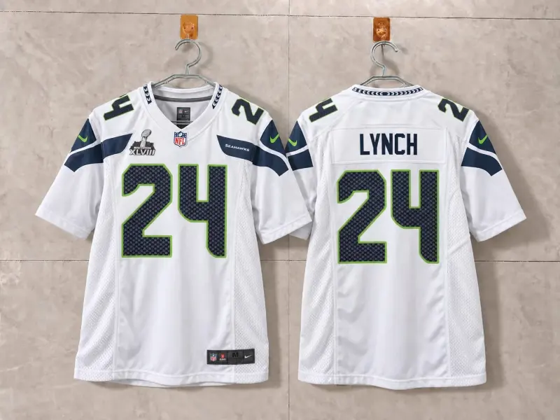 SEATTLE SEAHAWKS MARSHAWN LYNCH WHITE SUPER BOWL JERSEY