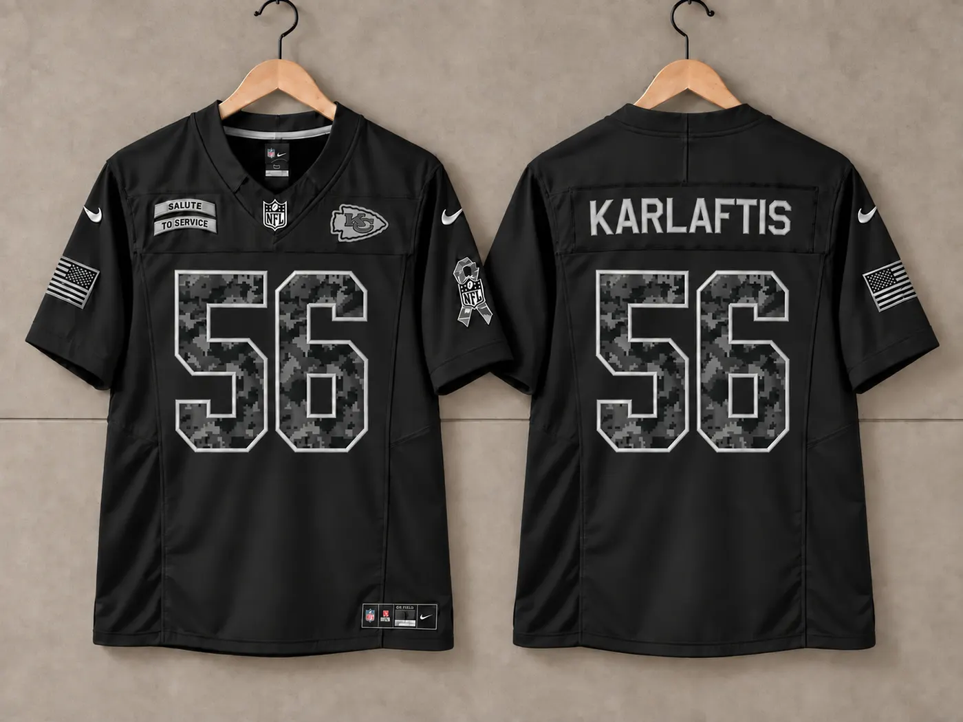 KANSAS CITY CHIEFS GEORGE KARLAFTIS BLACK SALUTE TO SERVE JERSEY