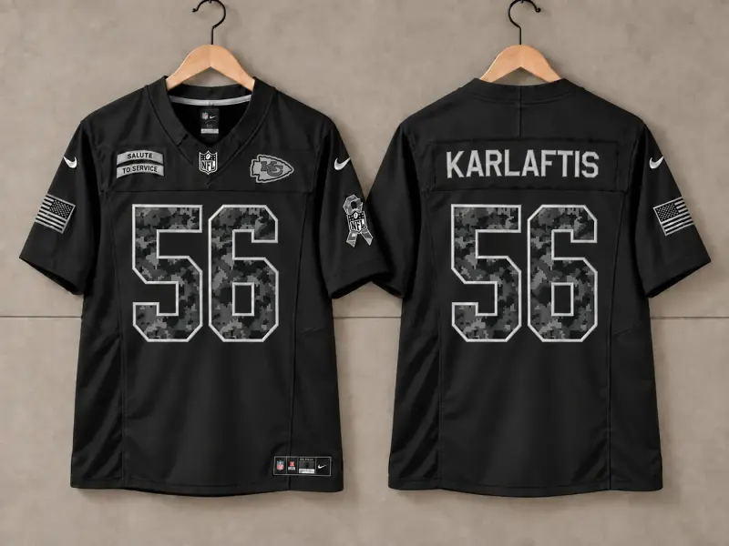 KANSAS CITY CHIEFS GEORGE KARLAFTIS BLACK SALUTE TO SERVE JERSEY