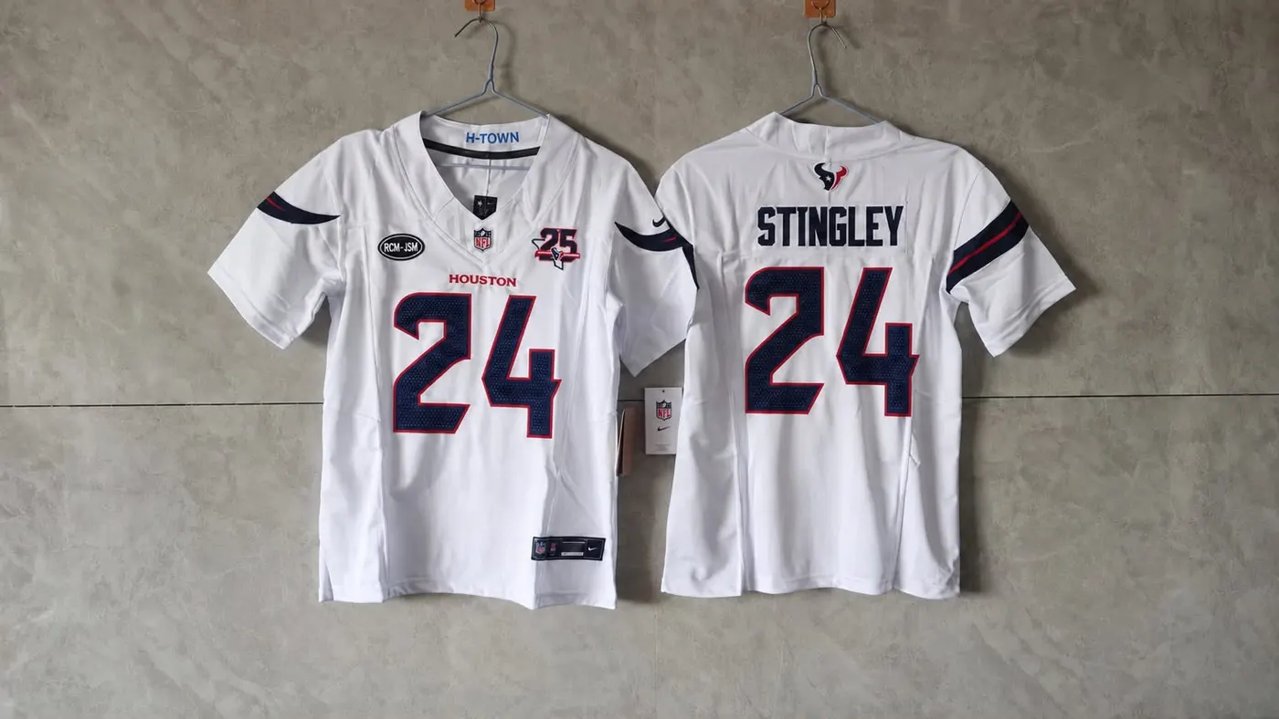 HOUSTON TEXANS DEREK STINGLEY WHITE 25 YEAR ANNIVERSARY JERSEY
