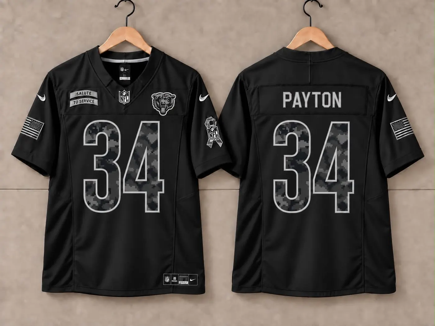 CHICAGO BEARS WALTER PAYTON BLACK SALUTE TO SERVICE JERSEY