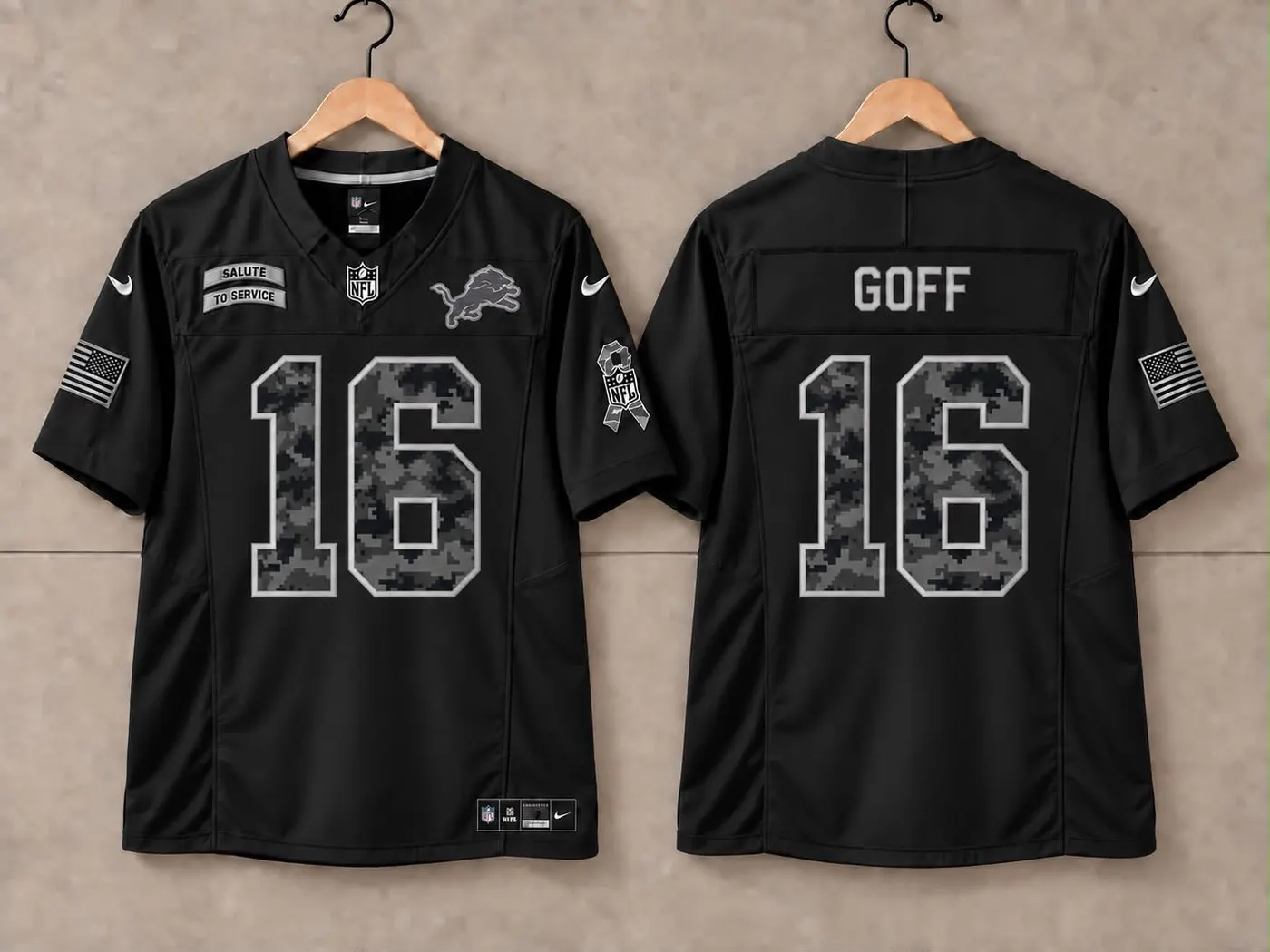 DETROIT LIONS JARED GOFF BLACK SALUTE TO SERVICE JERSEY