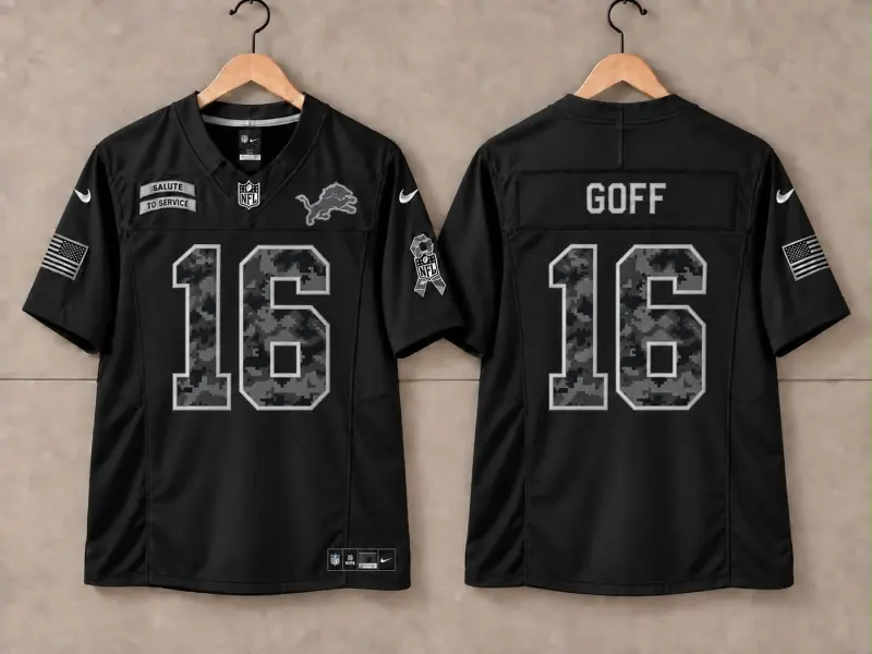 DETROIT LIONS JARED GOFF BLACK SALUTE TO SERVICE JERSEY