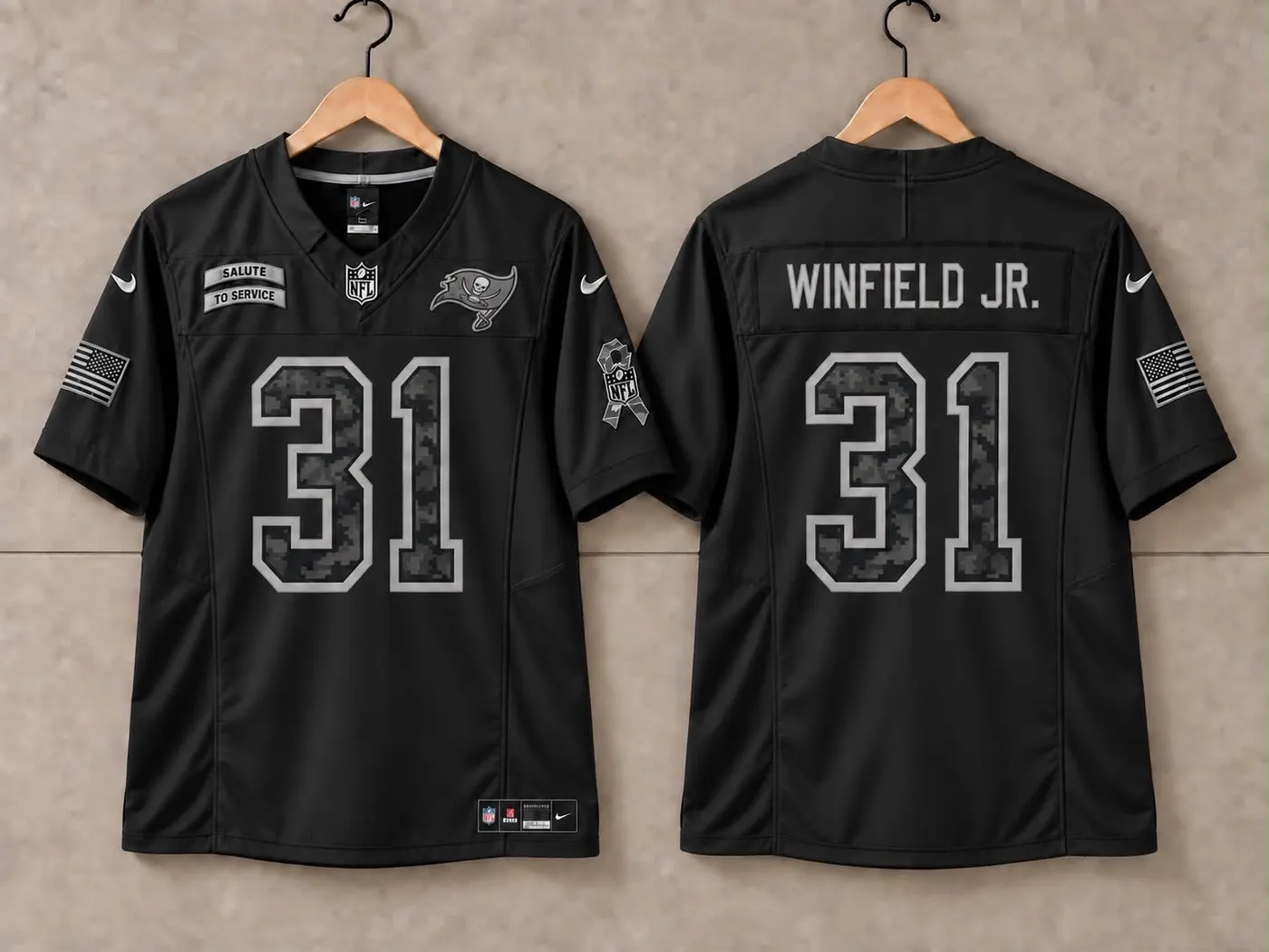 TAMPA BAY BUCCANEERS ANTOINE WINFIELD JR BLACK SALUTE TO SERVICE JERSEY