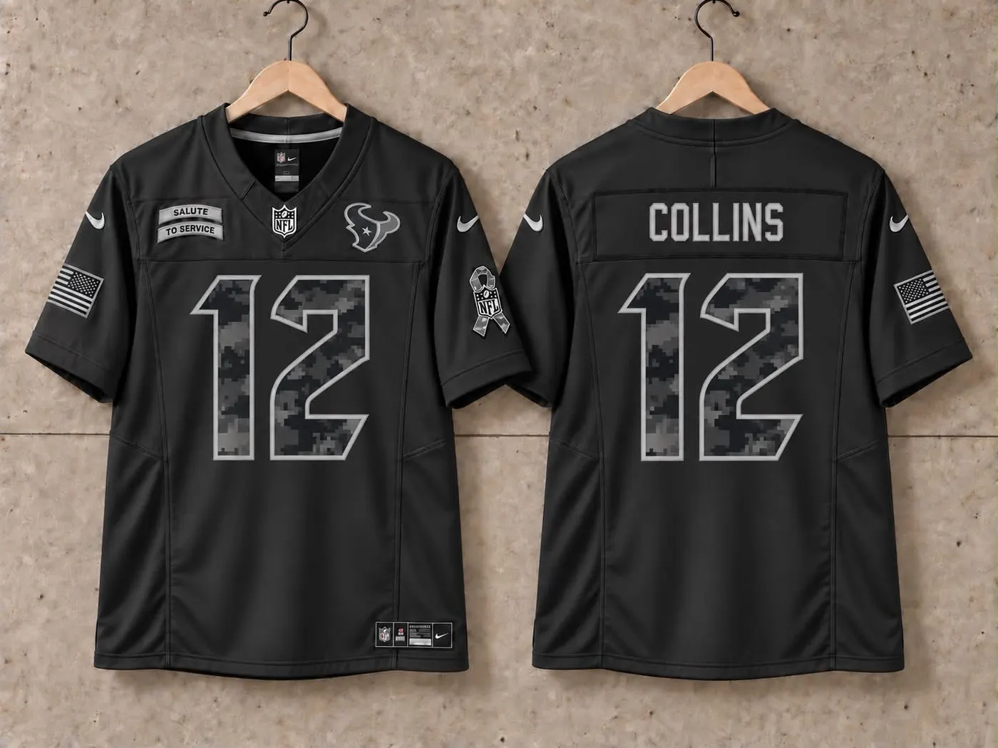 HOUSTON TEXANS NICO COLLINS BLACK SALUTE TO SERVICE JERSEY
