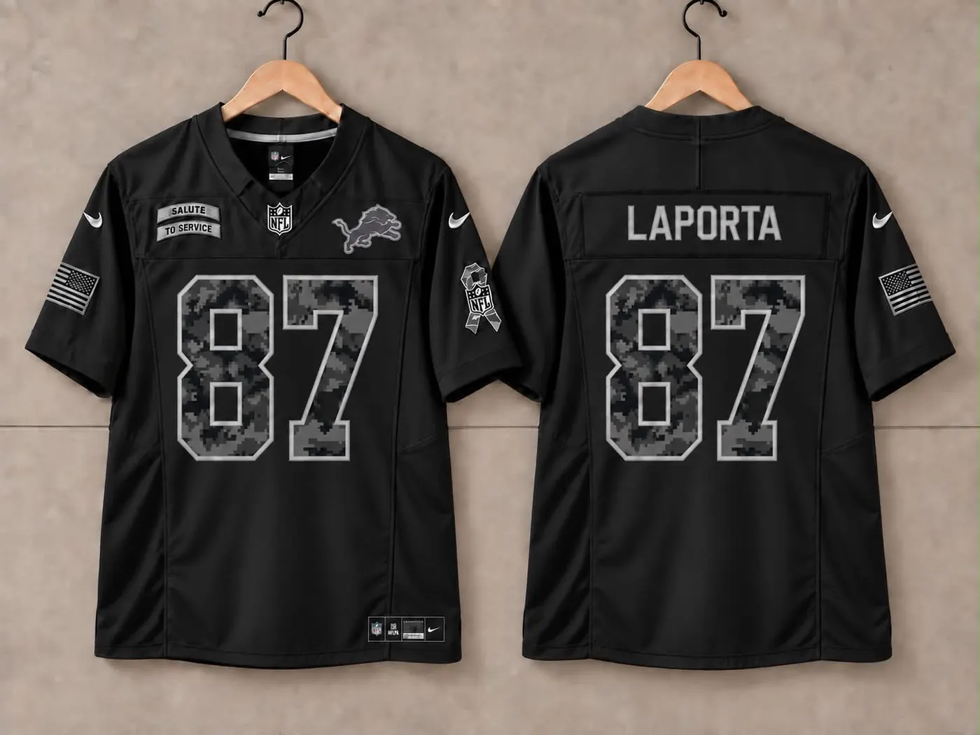 DETROIT LIONS SAM LAPORTA BLACK SALUTE TO SERVICE JERSEY