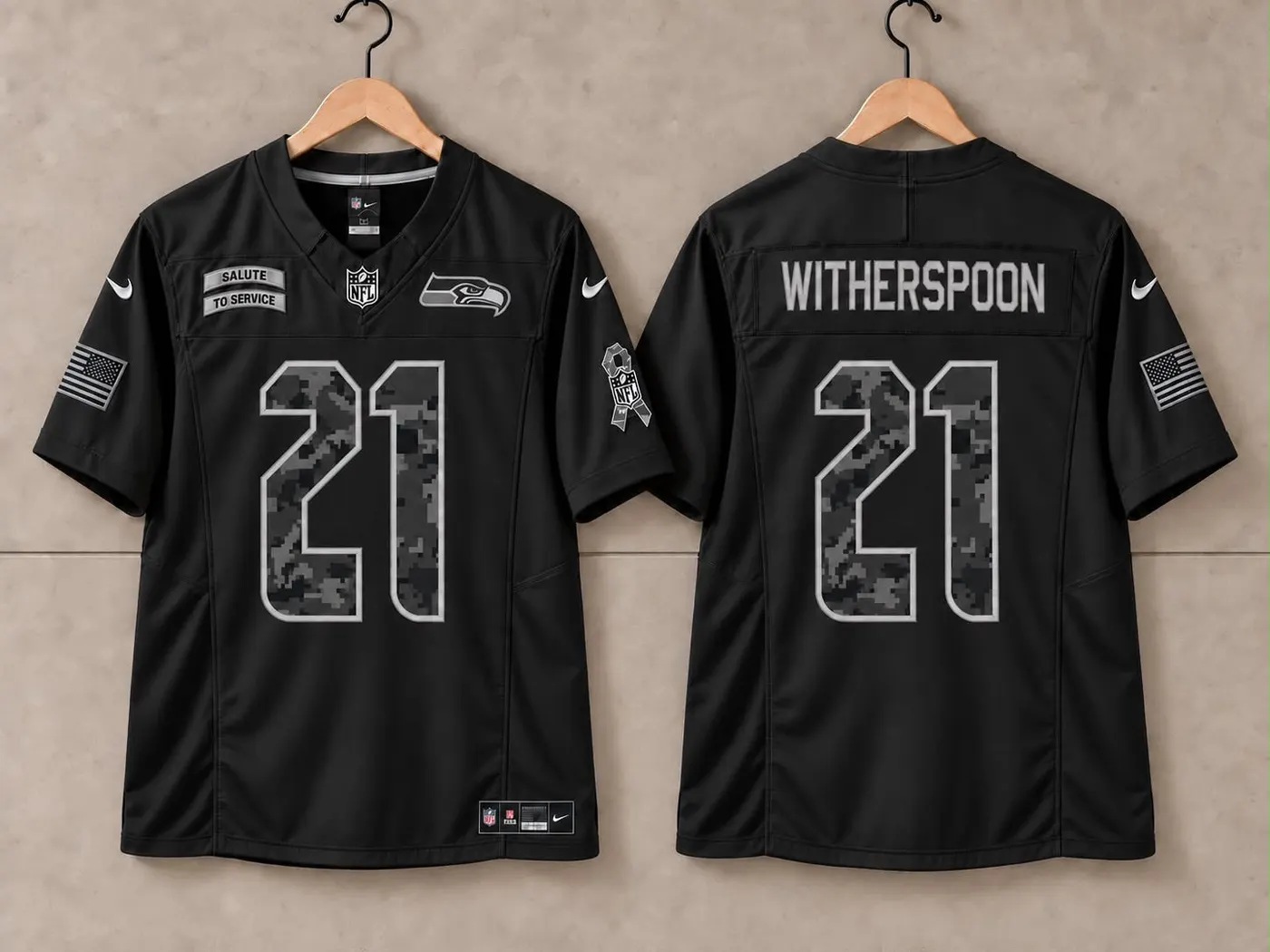 SEATTLE SEAHAWKS DEVON WITHERSPOON BLACK SALUTE TO SERVICE JERSEY