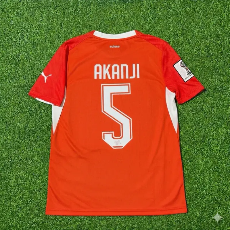 2026 WORLD CUP MANUEL AKANJI TEAM SWITZERLAND RED JERSEY