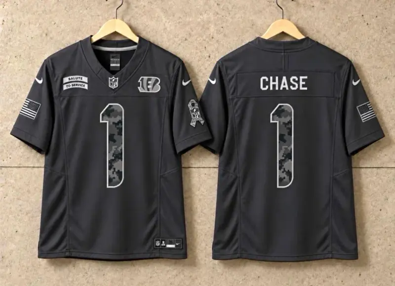 CINCINNATI BENGALS JAMARR CHASE SALUTE TO SERVICE BLACK JERSEY￼