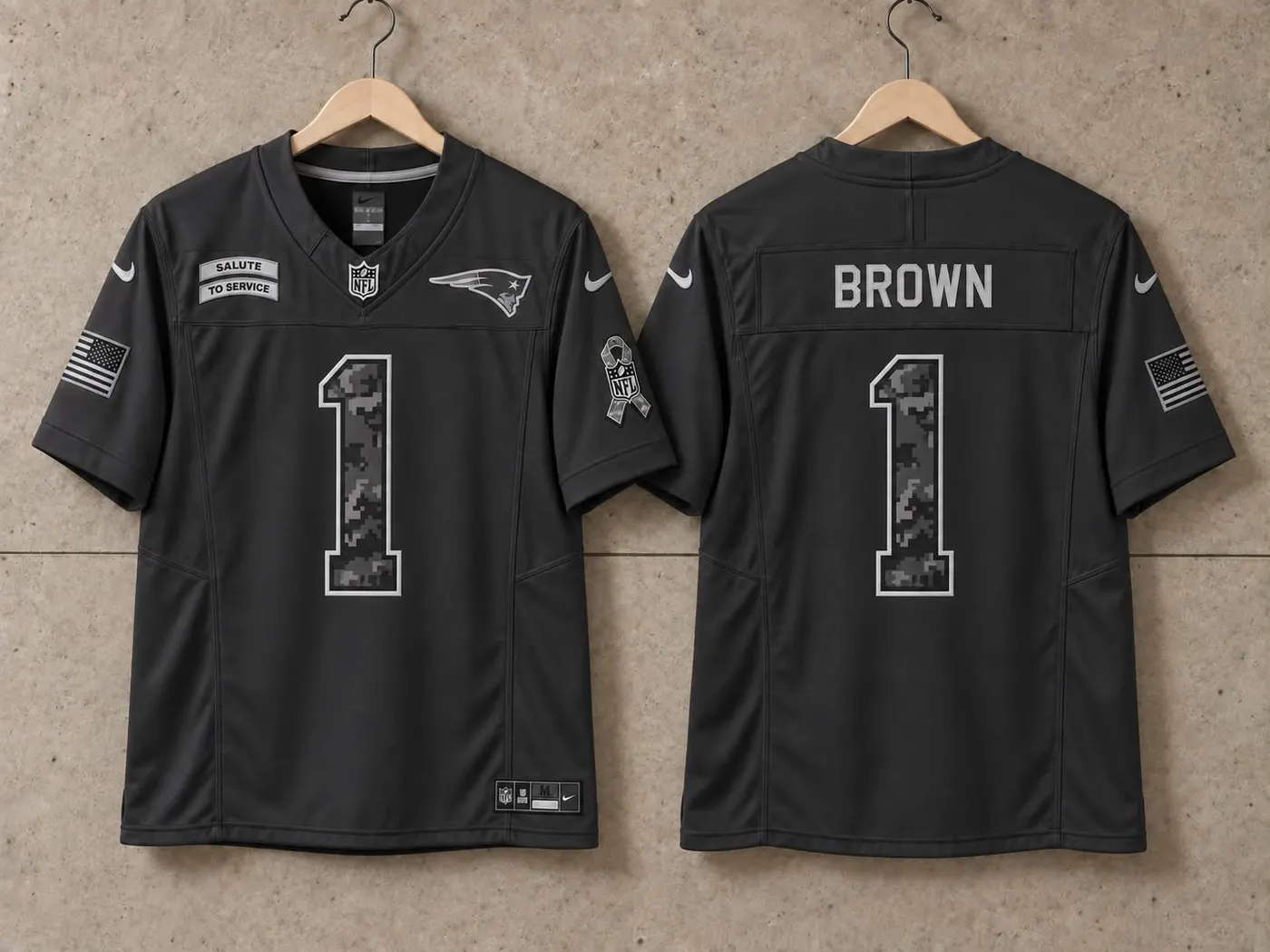 NEW ENGLAND PATRIOTS AJ BROWN BLACK SALUTE TO SERVICE JERSEY