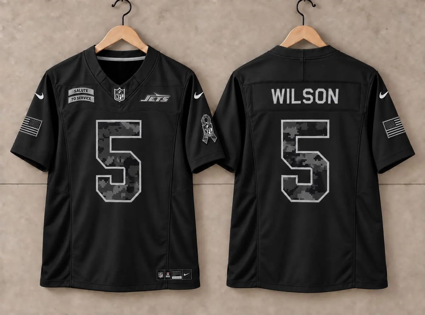 NEW YORK JETS GARRETT WILSON BLACK SALUTE TO SERVICE JERSEY