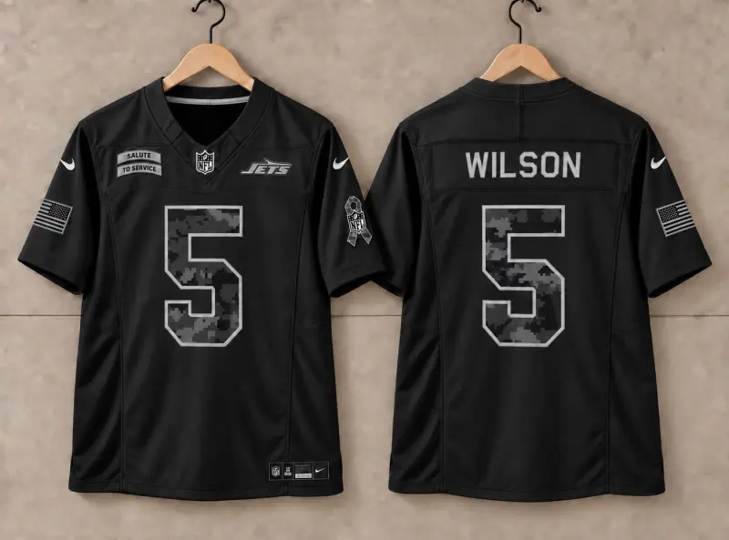 NEW YORK JETS GARRETT WILSON BLACK SALUTE TO SERVICE JERSEY