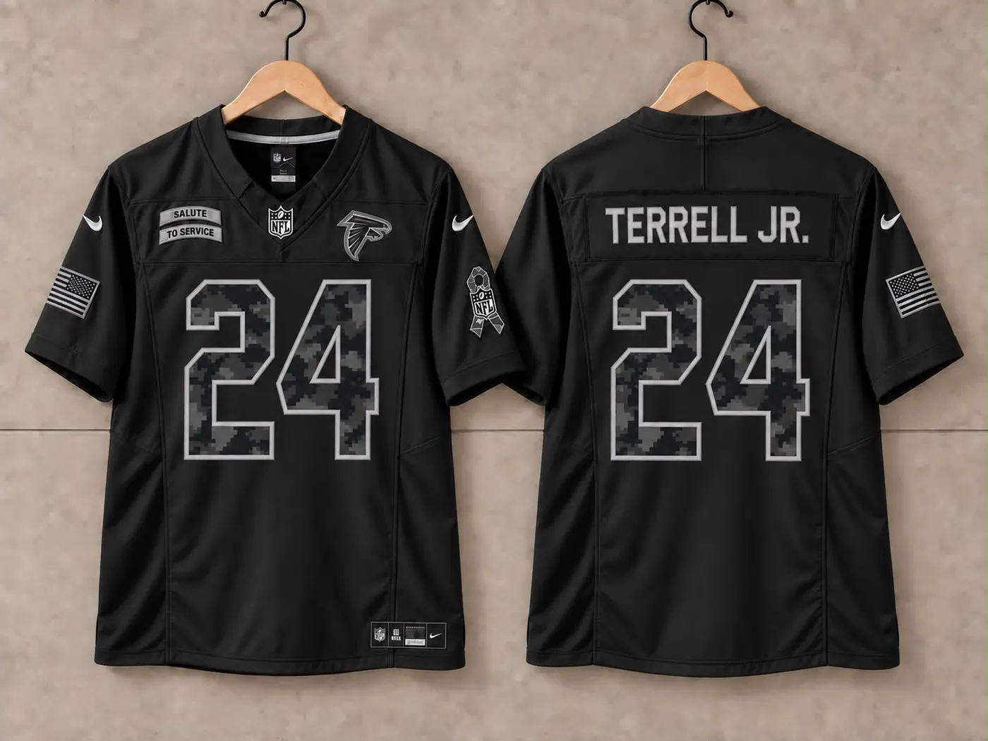 ATLANTA FALCONS AJ TERRELL JR BLACK SALUTE TO SERVICE JERSEY