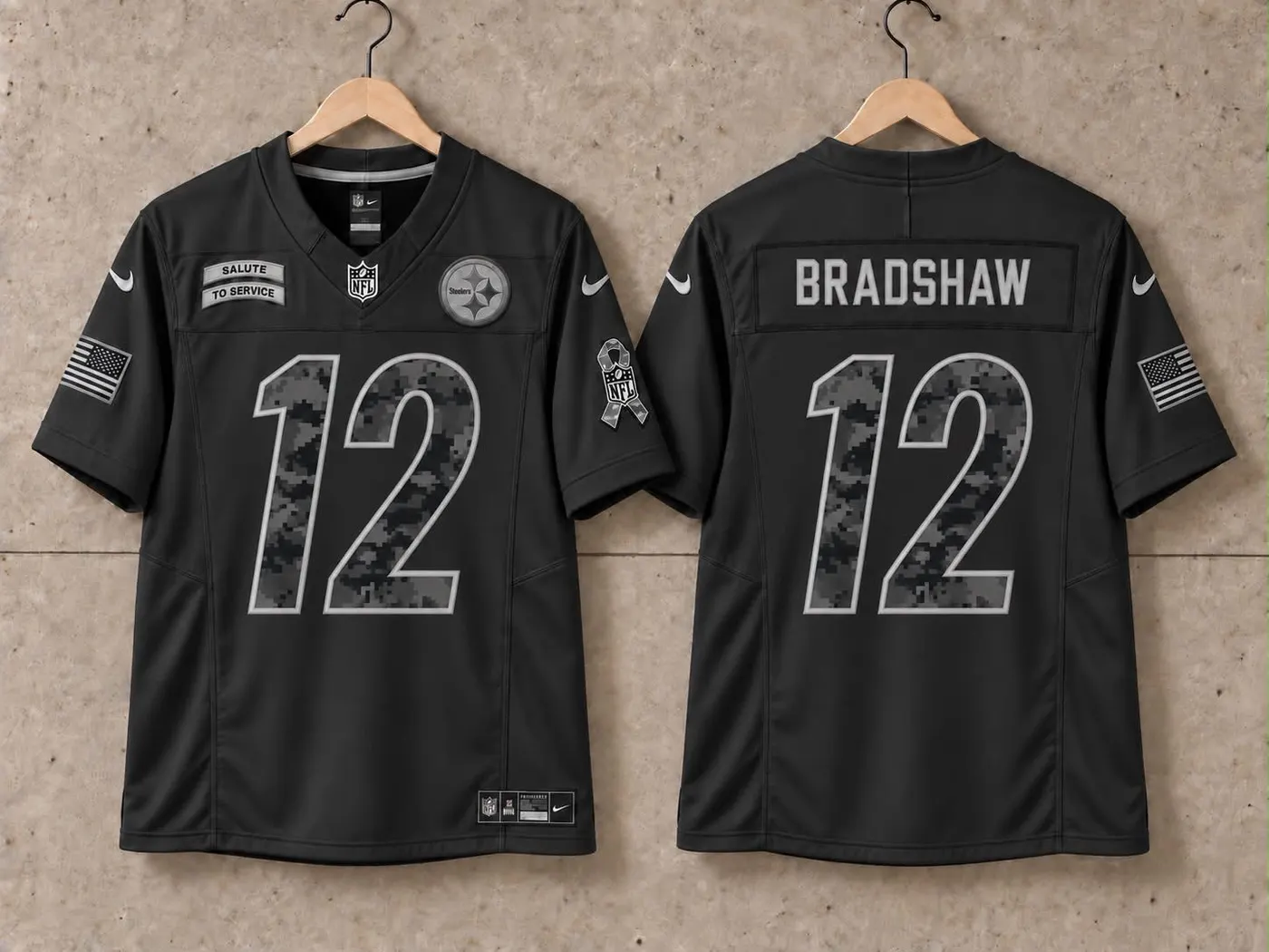 PITTSBURGH STEELERS TERRY BRADSHAW BLACK SALUTE TO SERVICE JERSEY