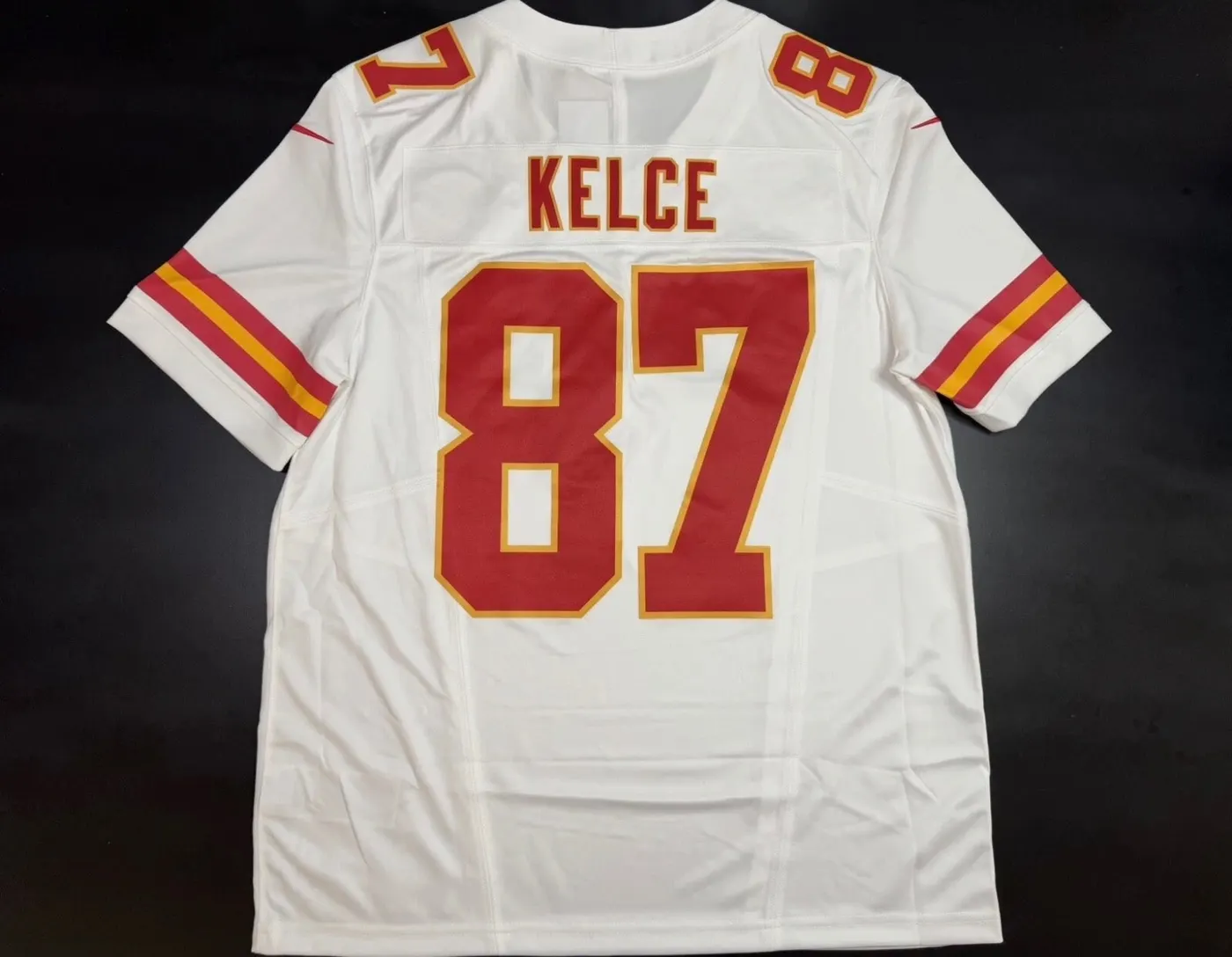 KANSAS CITY CHIEFS TRAVIS KELCE WHITE SUPER BOWL JERSEY