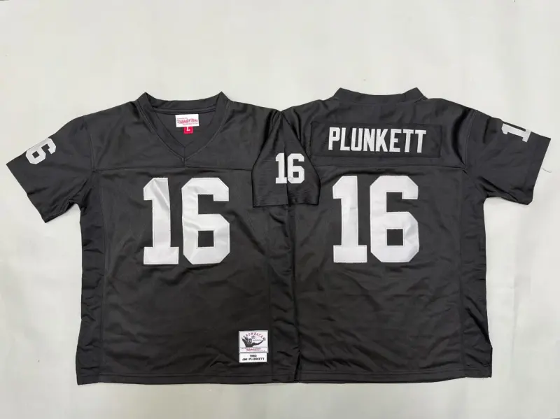 OAKLAND RAIDERS JIM PLUNKETT BLACK THROWBACK JERSEY