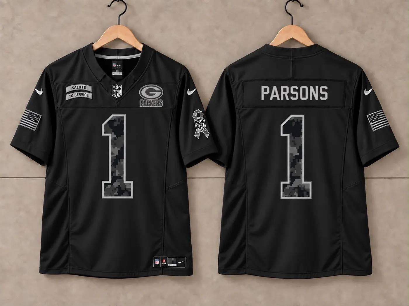 GREEN BAY PACKERS MICAH PARSONS BLACK SALUTE TO SERVICE JERSEY