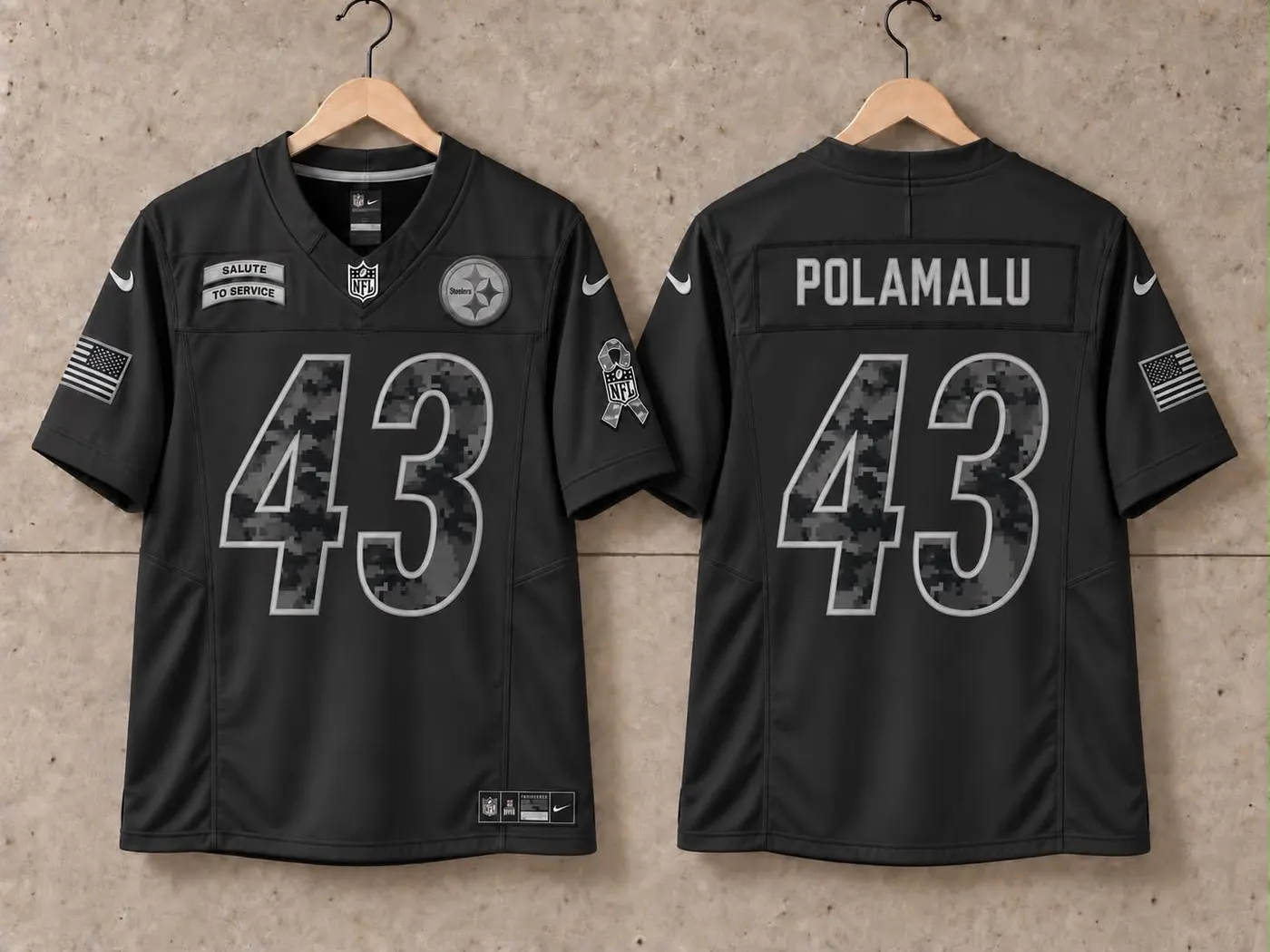 PITTSBURGH STEELERS TROY POLAMALU BLACK SALUTE TO SERVICE JERSEY