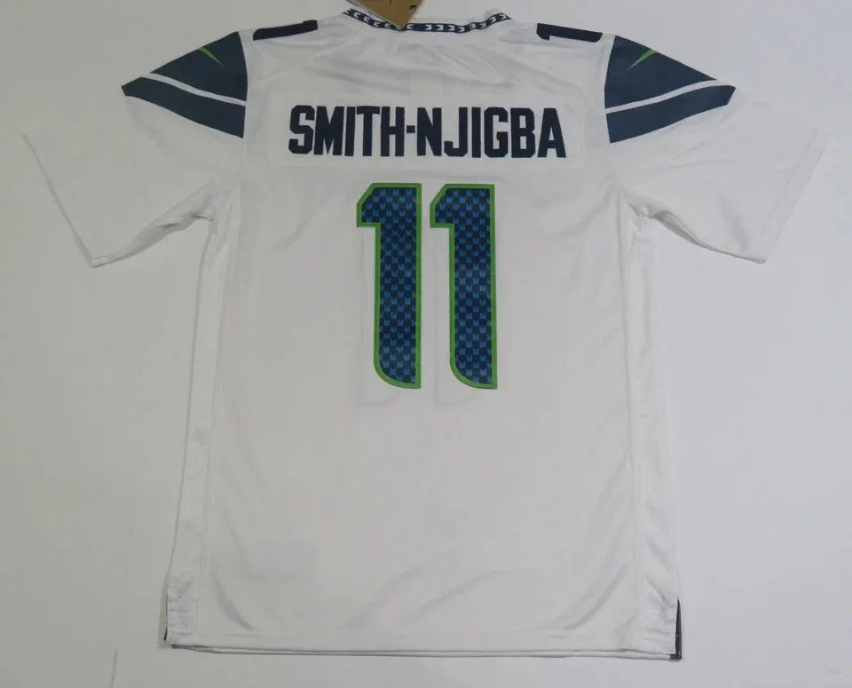 SEATTLE SEAHAWKS JAXSON SMITH-NJIGBA WHITE SUPERBOWL JERSEY