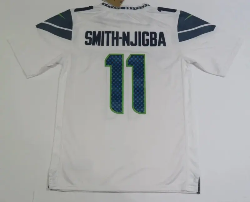 SEATTLE SEAHAWKS JAXSON SMITH-NJIGBA WHITE SUPERBOWL JERSEY