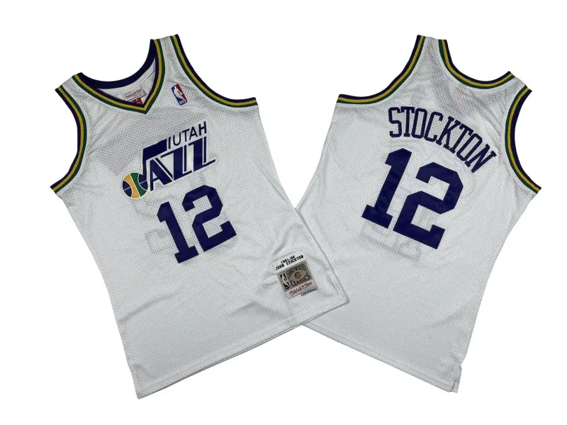UTAH JAZZ JOHN STOCKTON WHITE VINTAGE JERSEY